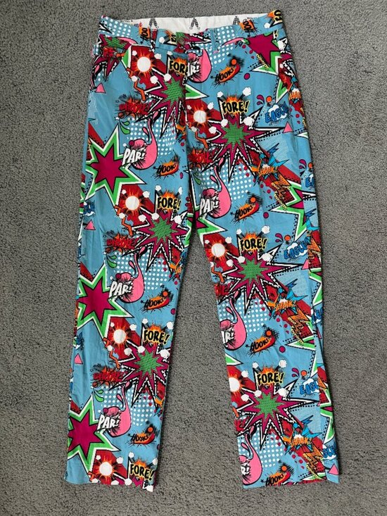 Royal & Awesome Other - Royal and Awesome Men`s Golf Pants Partoon Comic Book Design - Size W32 L32 EUC